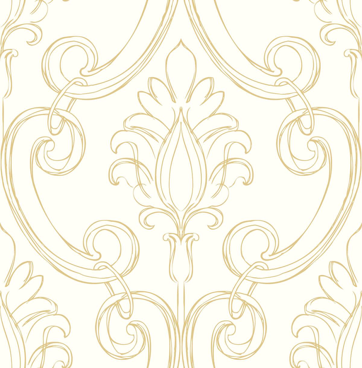 Seabrook Sketched Damask Metallic Gold Wallpaper
