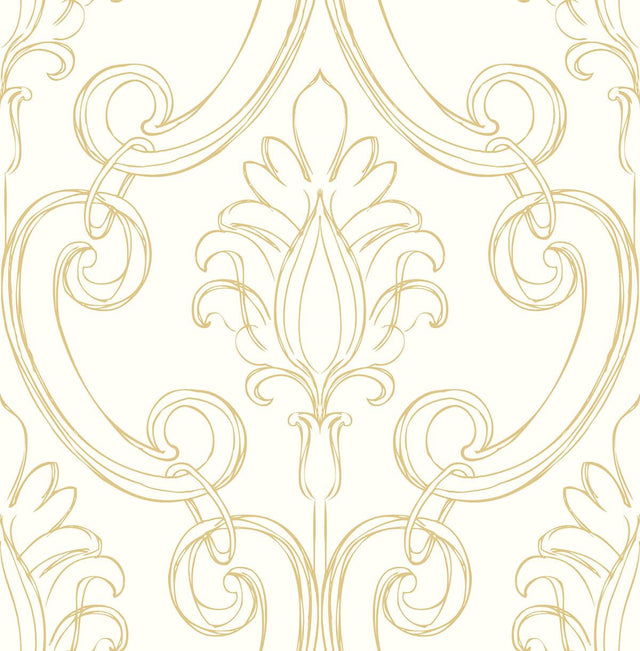 Seabrook Sketched Damask Metallic Gold Wallpaper