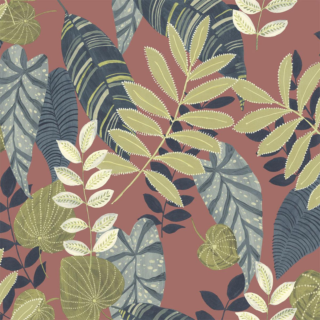 Seabrook Tropicana Leaves Fabric Red Fabric