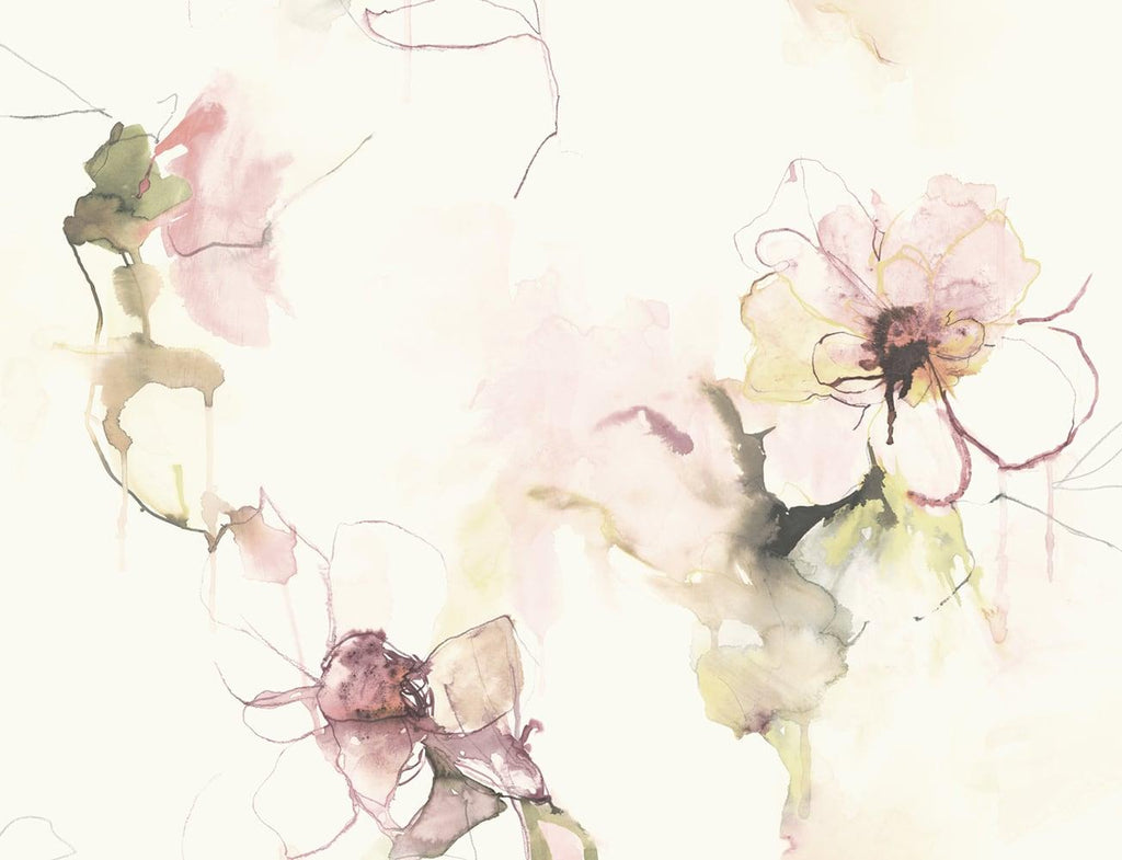 Seabrook Anemone Watercolor Floral Pink Wallpaper