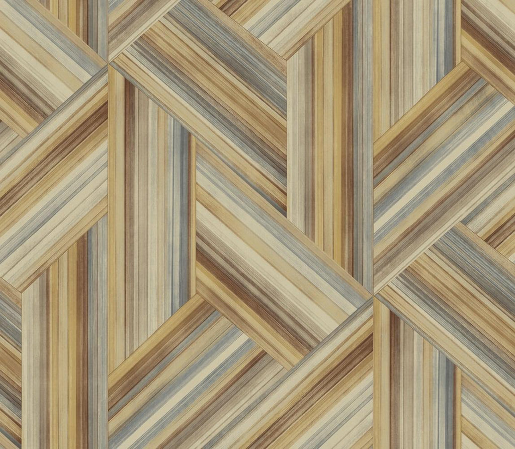 Seabrook Geo Inlay Saddle Brown and Steel Wallpaper