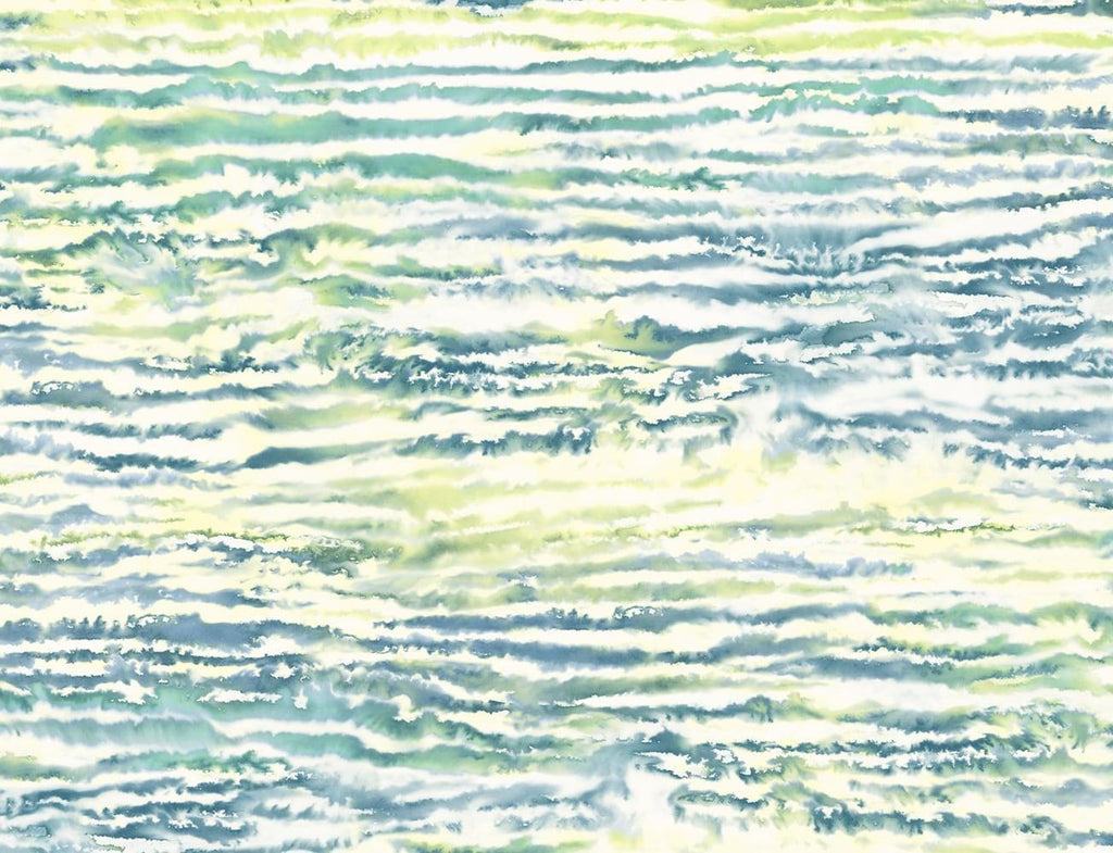 Seabrook Watercolor Waves Deep Sea and Spring Green Wallpaper