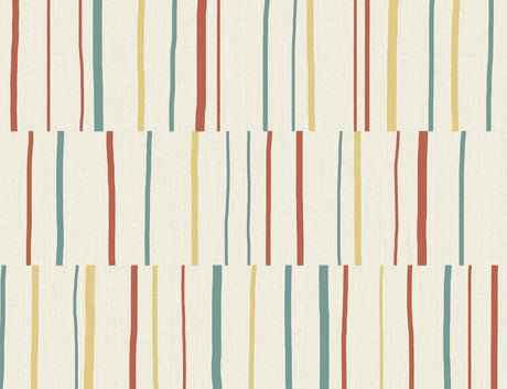 Seabrook Block Lines Vermillion, Sunflower, and Teal Wallpaper