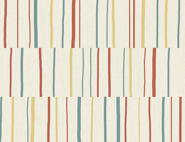 Seabrook Block Lines Vermillion, Sunflower, and Teal Wallpaper
