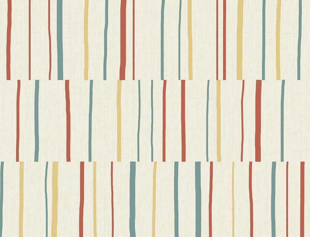 Seabrook Block Lines Vermillion, Sunflower, and Teal Wallpaper