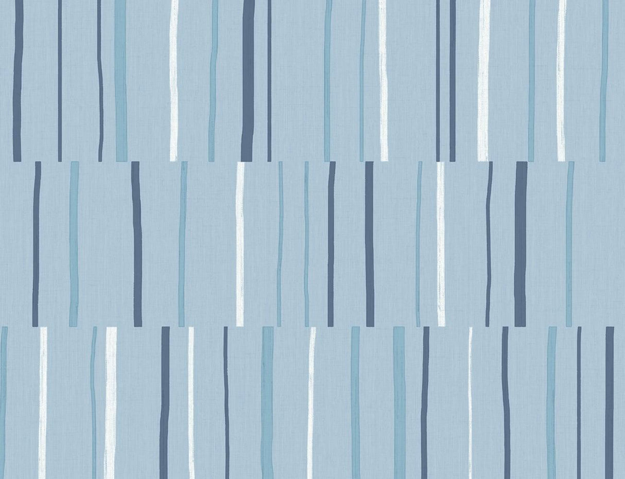 Seabrook Block Lines Bluebird, Navy, and Glacier White Wallpaper