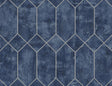Seabrook Geo Faux Denim Blue and Metallic Silver Wallpaper