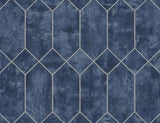 Seabrook Geo Faux Denim Blue and Metallic Silver Wallpaper