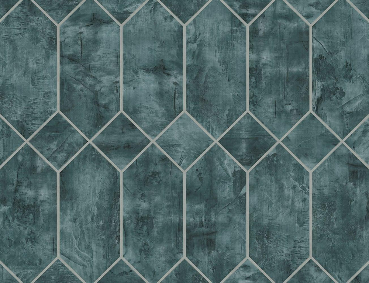 Seabrook Geo Faux Emerald and Metallic Silver Wallpaper