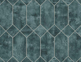 Seabrook Geo Faux Emerald and Metallic Silver Wallpaper