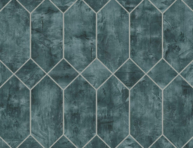 Seabrook Geo Faux Emerald and Metallic Silver Wallpaper