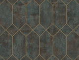 Seabrook Geo Faux Rust, Forest Green, and Metallic Gold Wallpaper