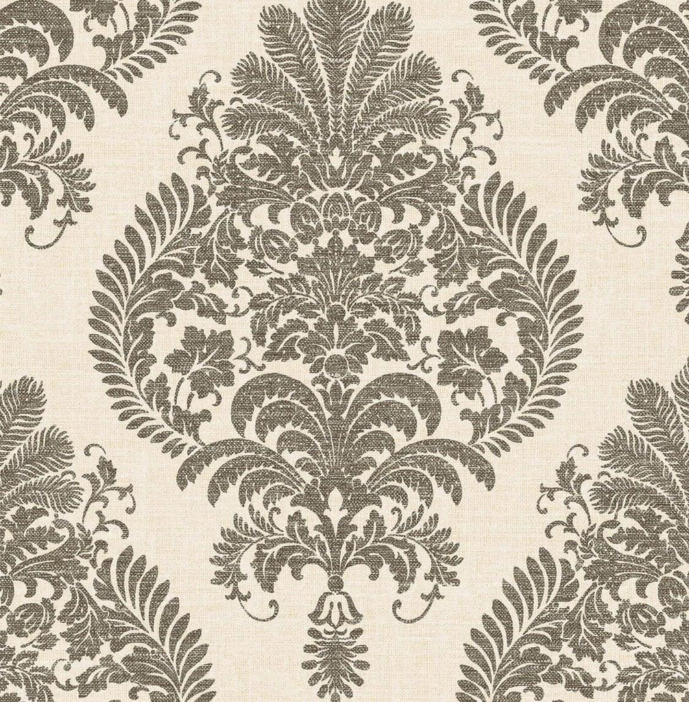 Seabrook Antigua Damask Charcoal and Ivory Wallpaper