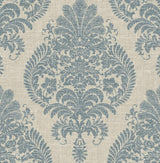 Seabrook Antigua Damask Air Force Blue and Alabaster Wallpaper