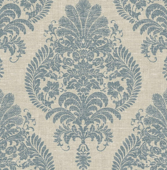Seabrook Antigua Damask Air Force Blue and Alabaster Wallpaper