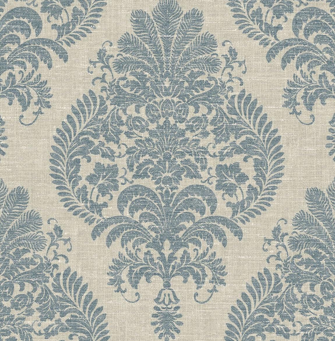 Seabrook Antigua Damask Blue Wallpaper
