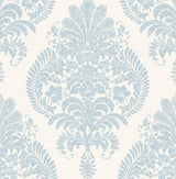 Seabrook Antigua Damask Blue Frost and Bone White Wallpaper