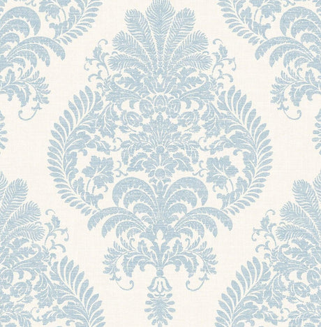 Seabrook Antigua Damask Blue Frost and Bone White Wallpaper