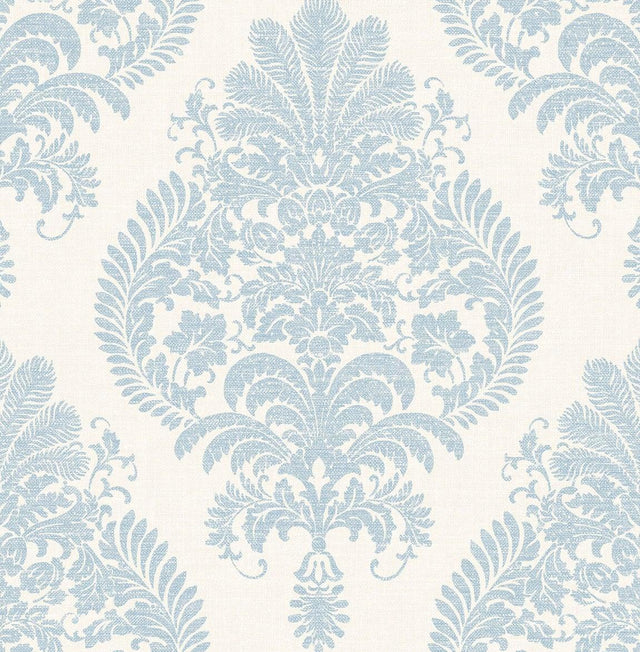 Seabrook Antigua Damask Blue Frost and Bone White Wallpaper