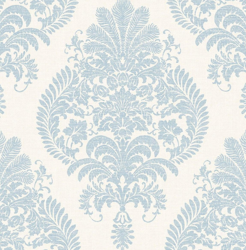 Seabrook Antigua Damask Blue Frost and Bone White Wallpaper