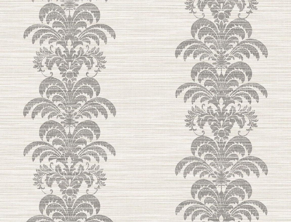 Seabrook Palm Frond Stripe Stringcloth Charcoal and Ivory Wallpaper