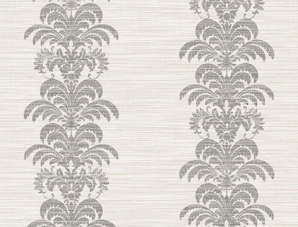 Seabrook Palm Frond Stripe Stringcloth Grey Wallpaper