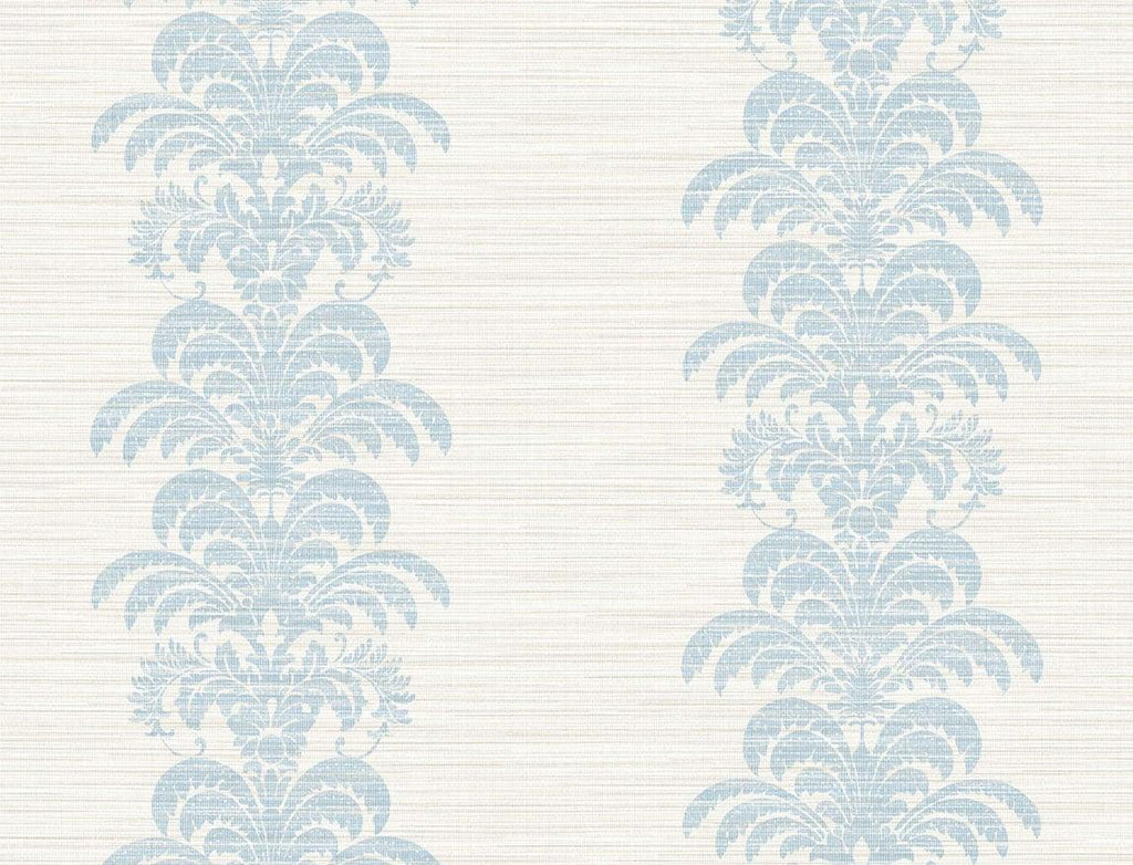 Seabrook Palm Frond Stripe Stringcloth Blue Frost and Bone White Wallpaper