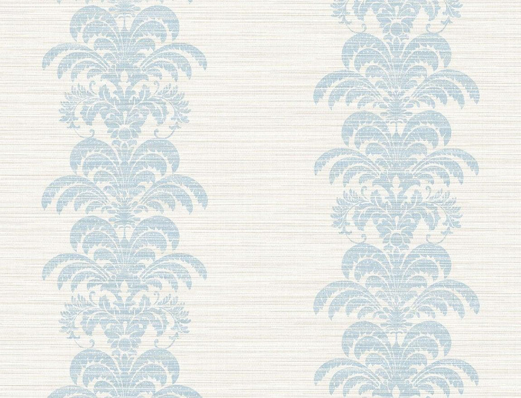 Seabrook Palm Frond Stripe Stringcloth Blue Wallpaper