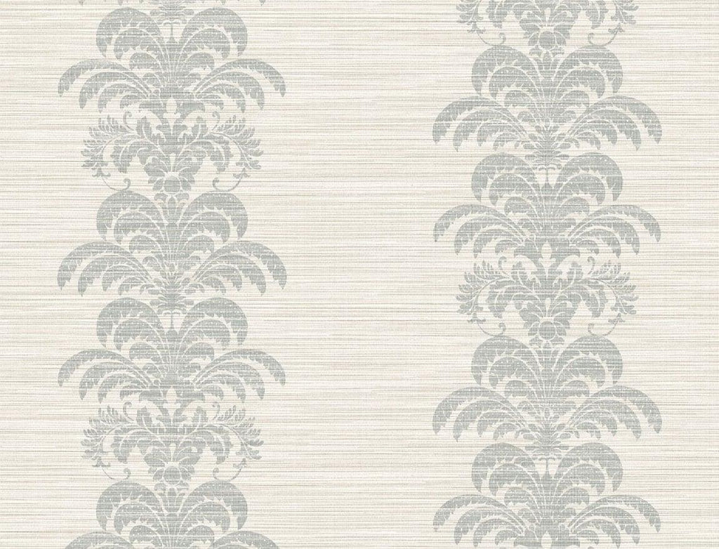 Seabrook Palm Frond Stripe Stringcloth Cove Gray and Alabaster Wallpaper
