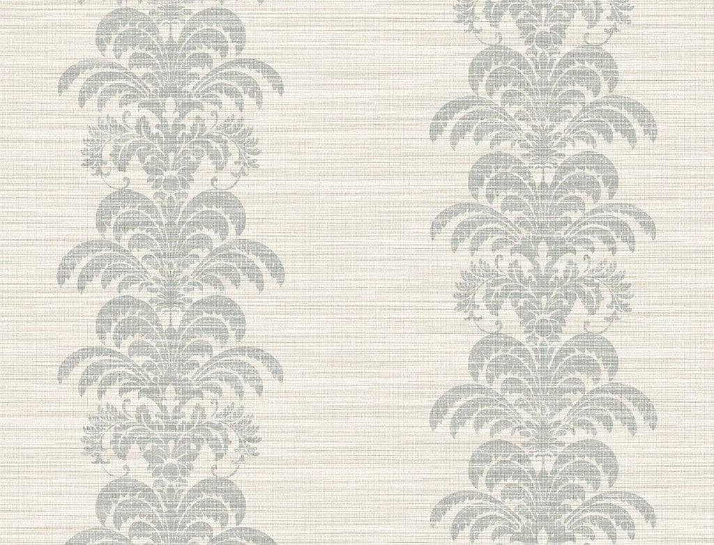 Seabrook Palm Frond Stripe Stringcloth Grey Wallpaper