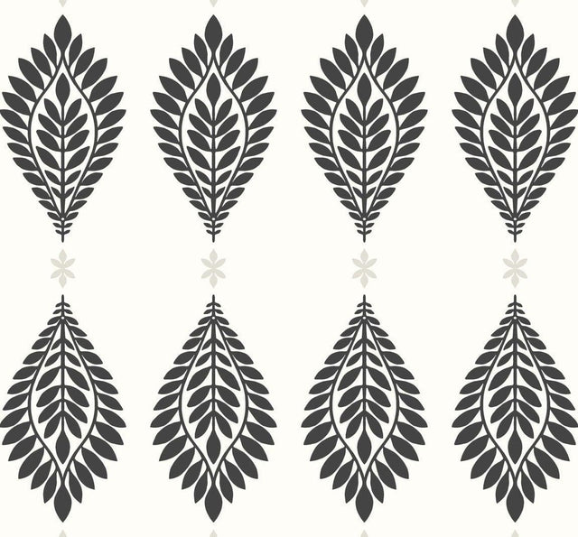 Seabrook Mirasol Palm Frond Ebony and Eggshell Wallpaper