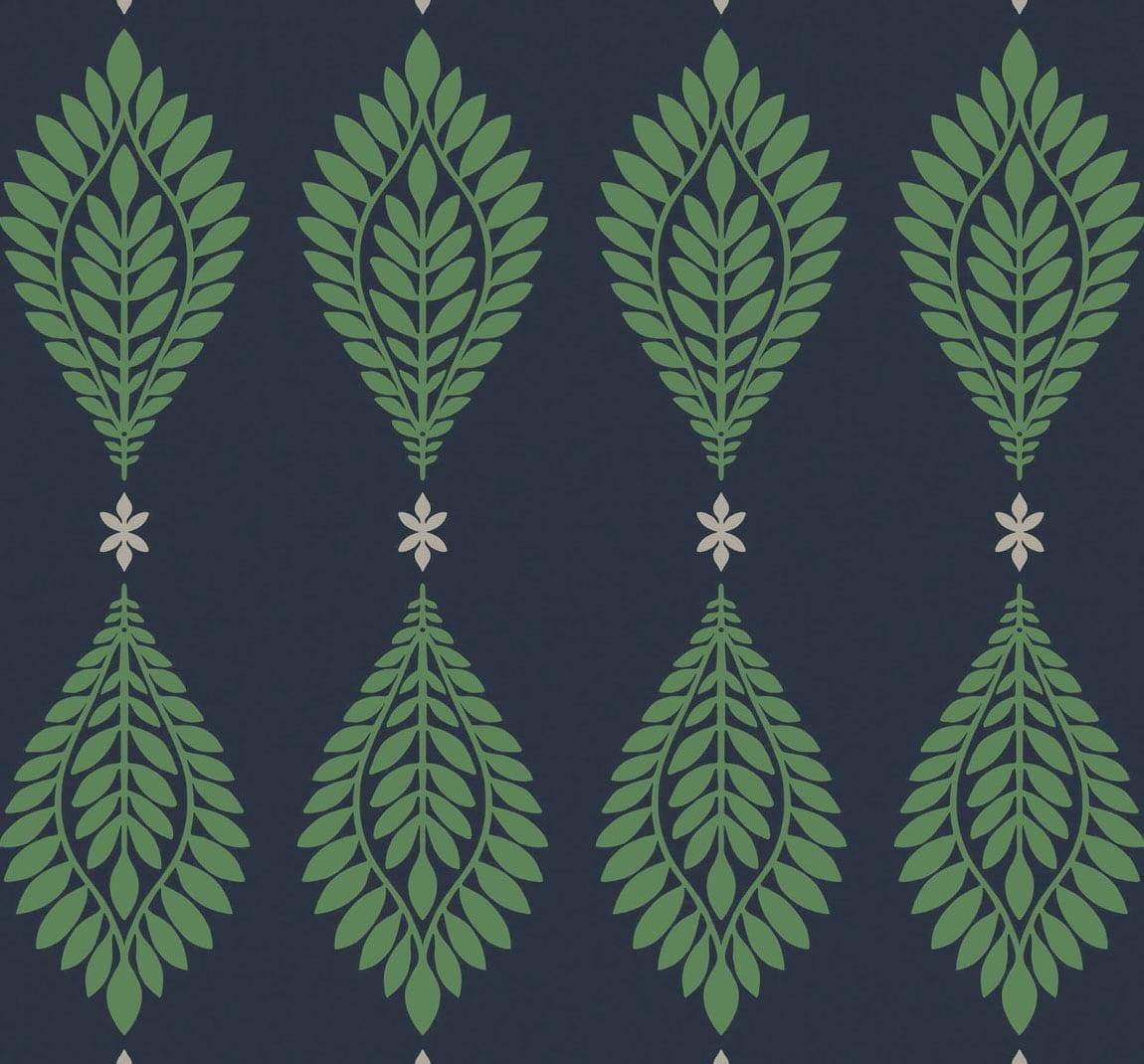 Seabrook Mirasol Palm Frond Midnight Blue and Spearmint Wallpaper
