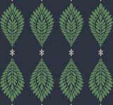 Seabrook Mirasol Palm Frond Midnight Blue and Spearmint Wallpaper