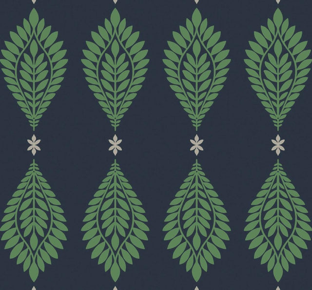 Seabrook Mirasol Palm Frond Midnight Blue and Spearmint Wallpaper