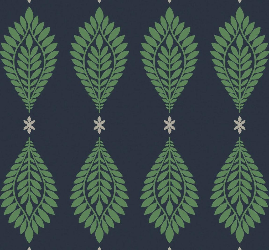 Seabrook Mirasol Palm Frond Midnight Blue and Spearmint Wallpaper