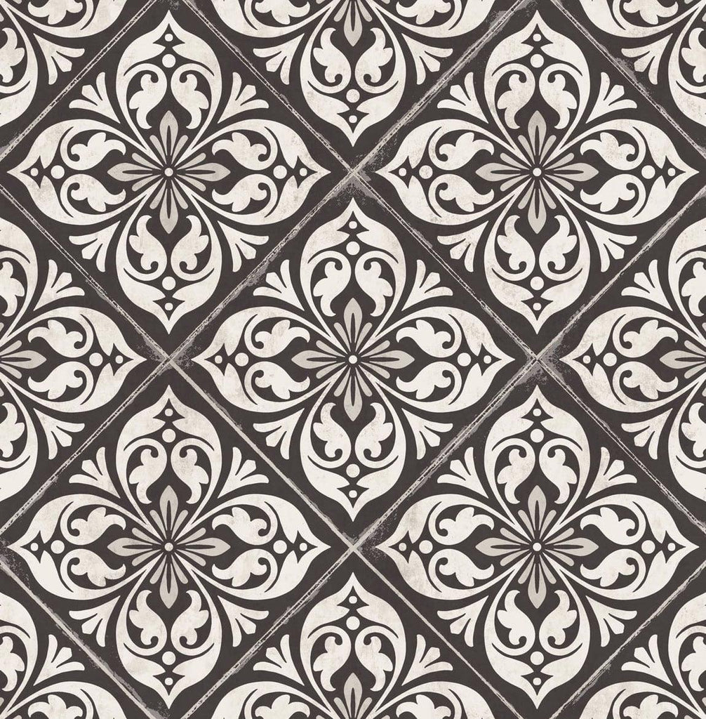 Seabrook Plumosa Tile Black Wallpaper