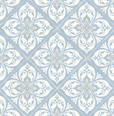 Seabrook Plumosa Tile Carolina Blue and Arrowroot Wallpaper
