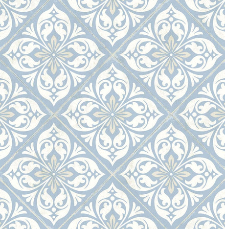 Seabrook Plumosa Tile Blue Wallpaper