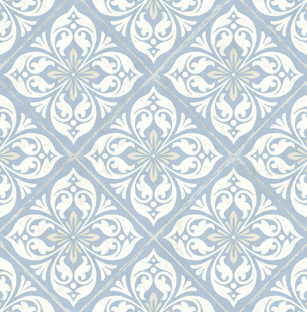 Seabrook Plumosa Tile Blue Wallpaper
