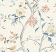 Seabrook Southport Floral Trail Eggshell, Melon, and Carolina Blue Wallpaper