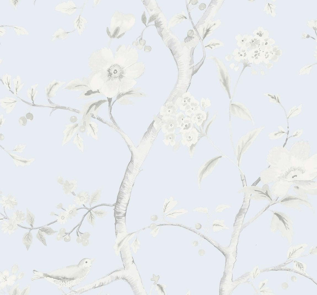 Seabrook Southport Floral Trail Blue Frost and Cove Gray Wallpaper