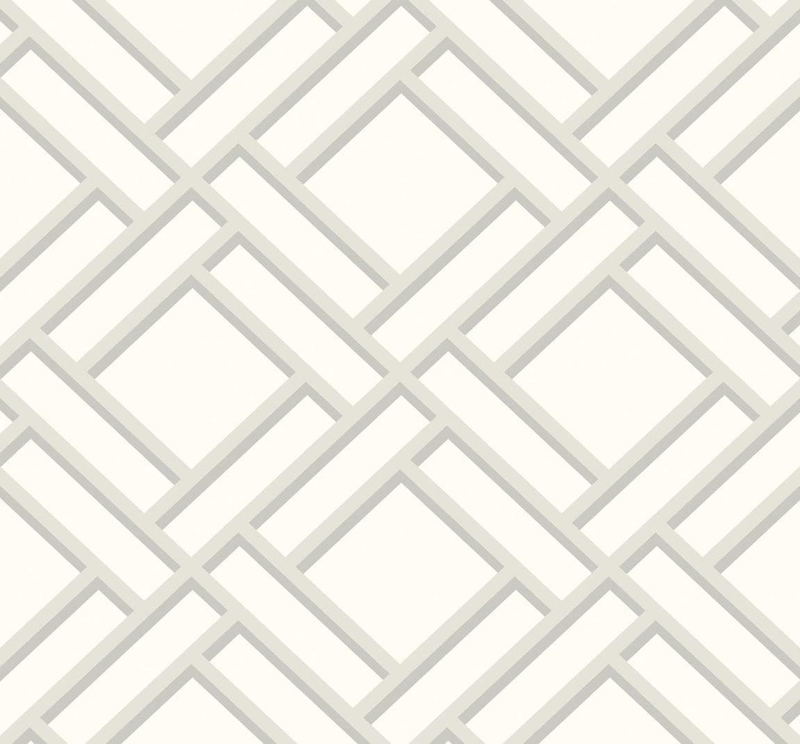 Seabrook Block Trellis Metallic Silver and Eggshell Wallpaper
