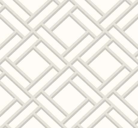Seabrook Block Trellis Metallic Silver and Eggshell Wallpaper