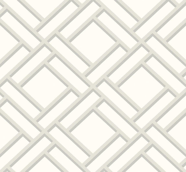 Seabrook Block Trellis Metallic Silver and Eggshell Wallpaper