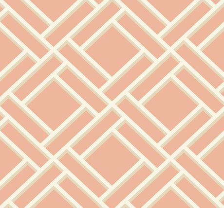 Seabrook Block Trellis Melon and Arrowroot Wallpaper