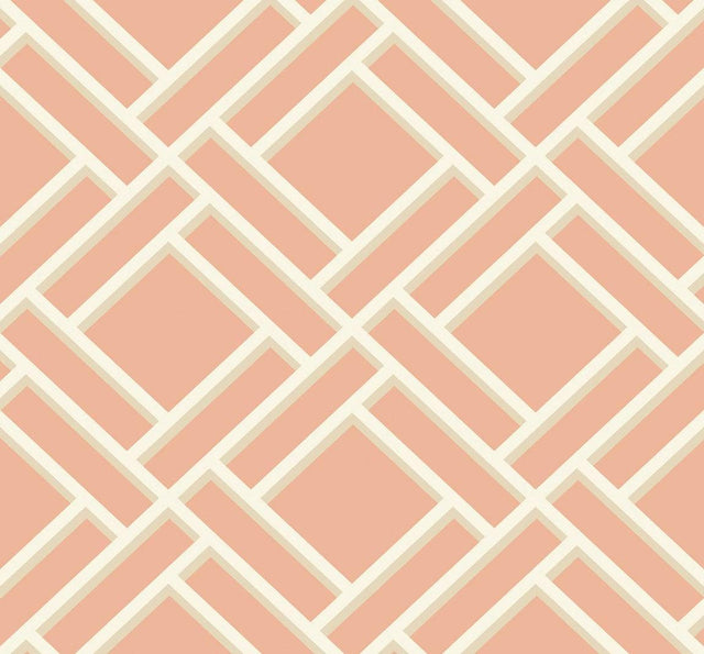 Seabrook Block Trellis Melon and Arrowroot Wallpaper