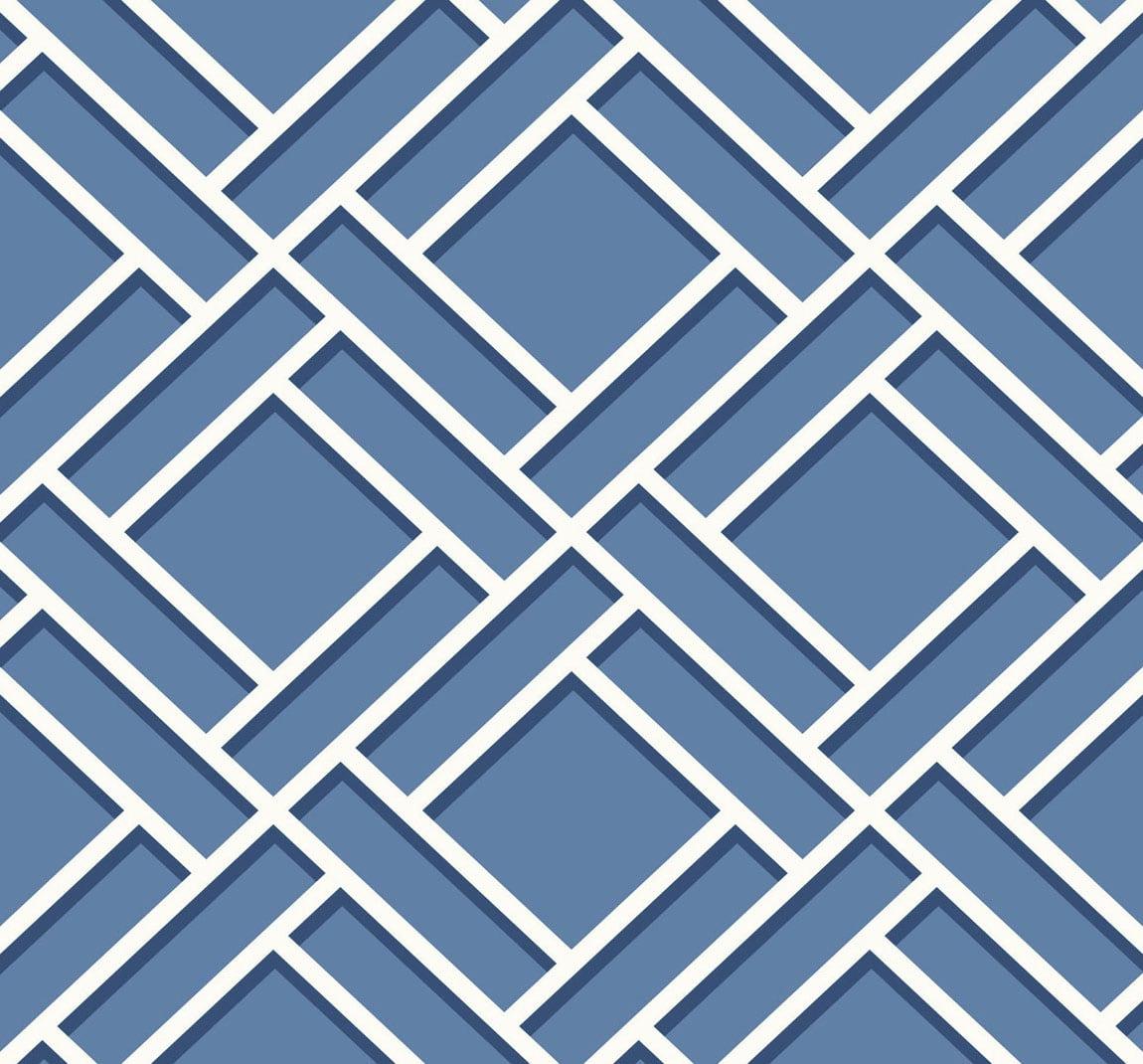 Seabrook Block Trellis Blue Wallpaper