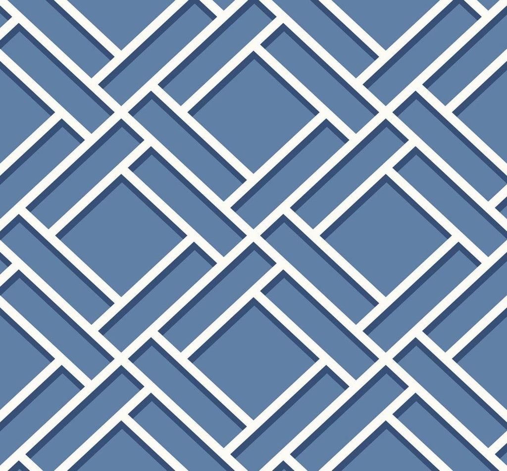 Seabrook Block Trellis Blue Wallpaper