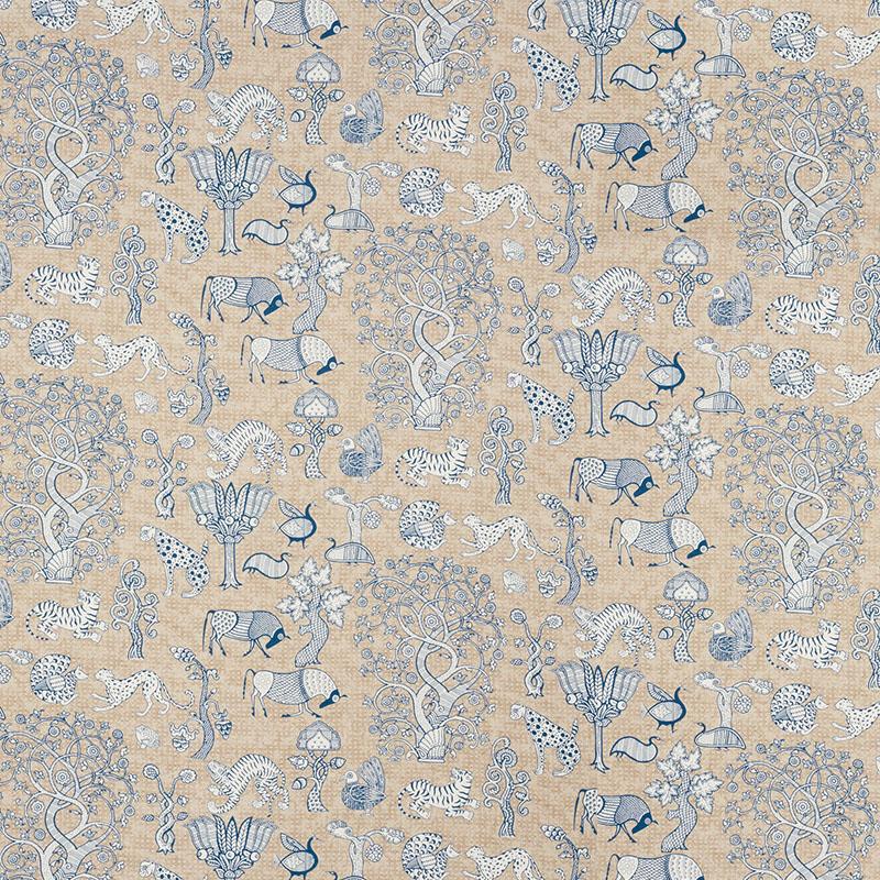 Schumacher Animalia Blue & Natural Fabric
