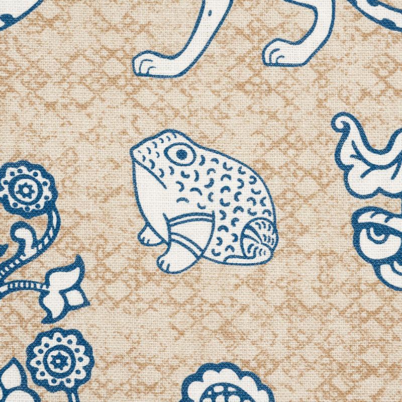 Schumacher Animalia Blue & Natural Fabric